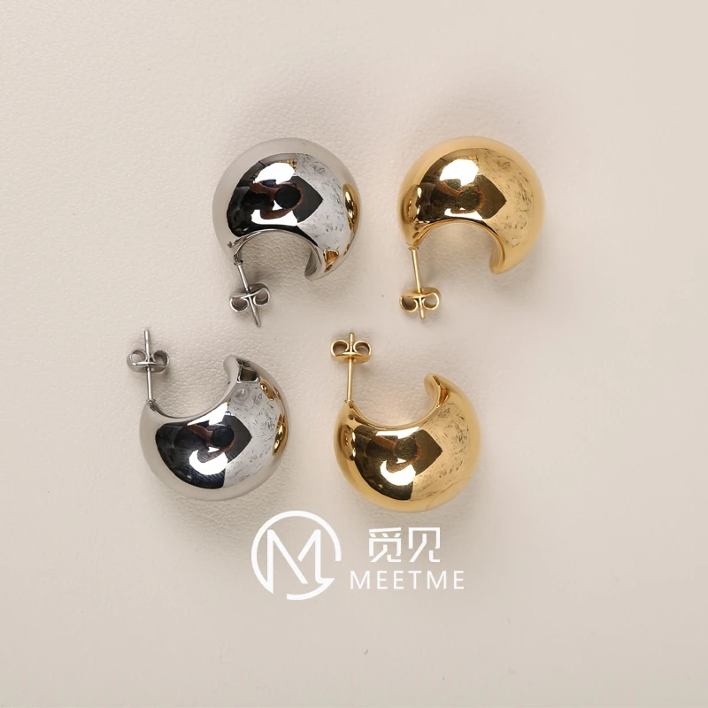 钛钢耳饰 觅见MeetMe半圆月亮耳钉女简约轻奢光面金属感空心耳环