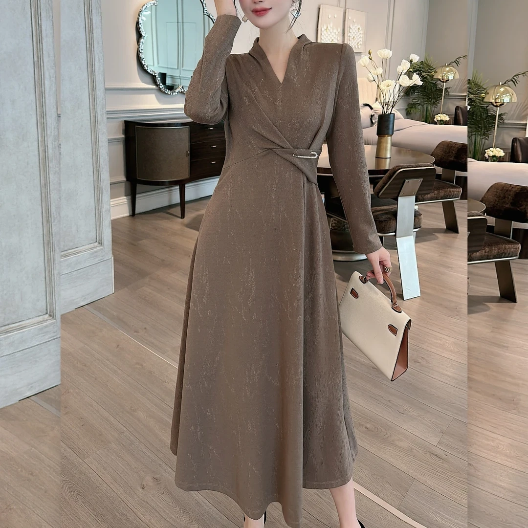【萨拉迪恩】秋冬气质时尚收腰复古名媛典雅轻奢连衣裙