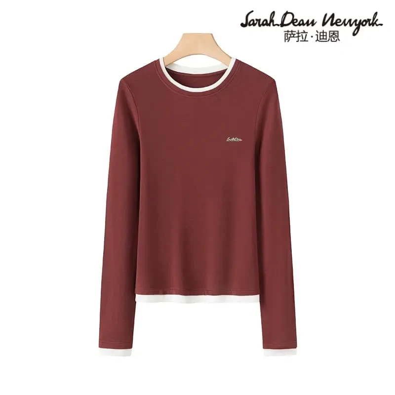 【萨拉迪恩】含羊毛T恤时尚百搭长袖打底宽松保暖圆领秋冬