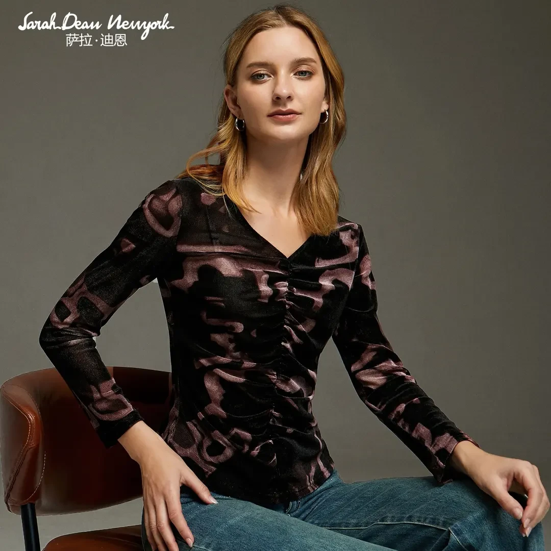 【萨拉迪恩】修身时尚百搭弹力网面百搭时尚内搭上衣女长袖打底女士
