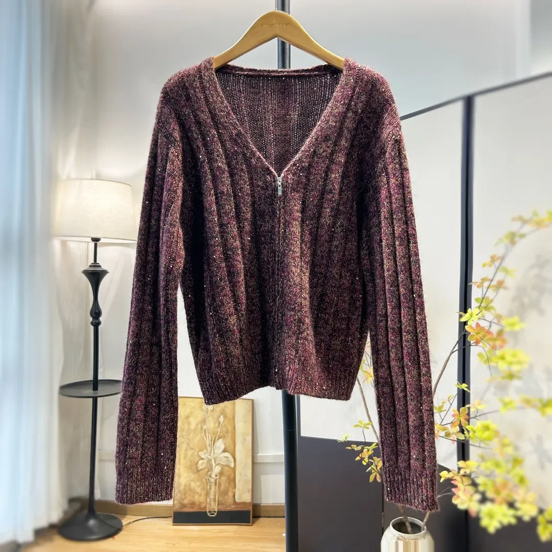 【萨拉迪恩】修身时尚毛衣亮丝百搭时尚内搭上衣女长袖女士开衫