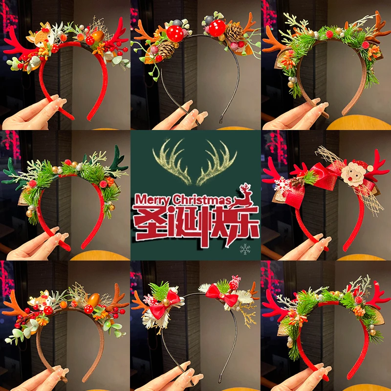 圣诞节红色鹿角发箍女儿童可爱发卡头饰森系麋鹿头箍饰品宝宝发饰