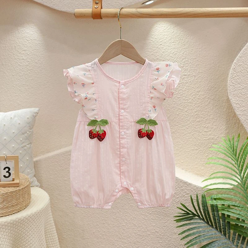 婴儿衣服夏装薄款女宝宝连体衣夏季短袖新生儿百天满月服公主哈衣
