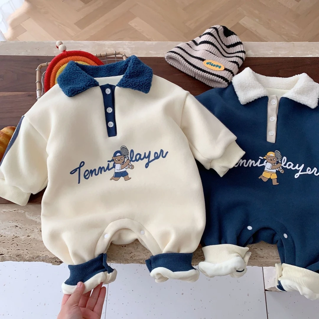 婴儿衣服春秋装6-9新生宝宝哈衣爬服加绒保暖连体衣秋季外出抱衣8