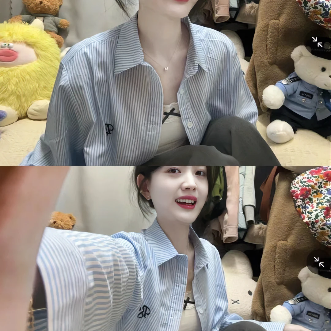 蓝色男友风条纹bf风衬衫小众宽松休闲衬衣女春装百搭复古长袖外套