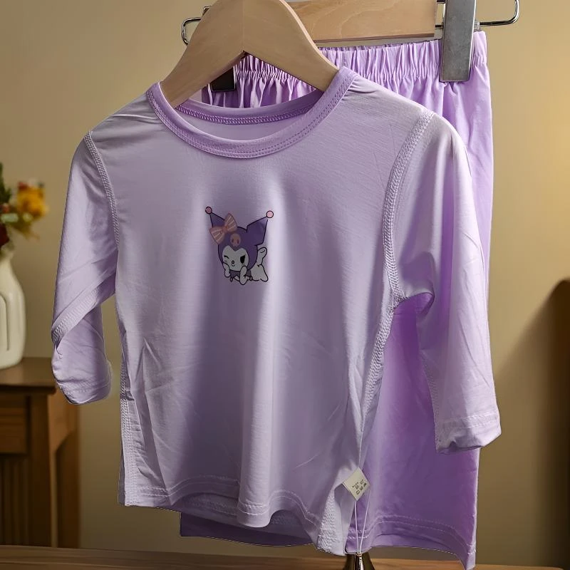 咔乐浢优可丝儿童卡通印花套装夏季AB版七分袖薄款套头无骨空调服