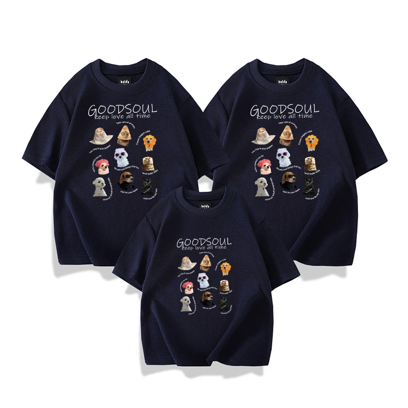 【趣味小狗】纯棉高支高密潮牌亲子T恤一家三口圆领儿童通用T恤潮