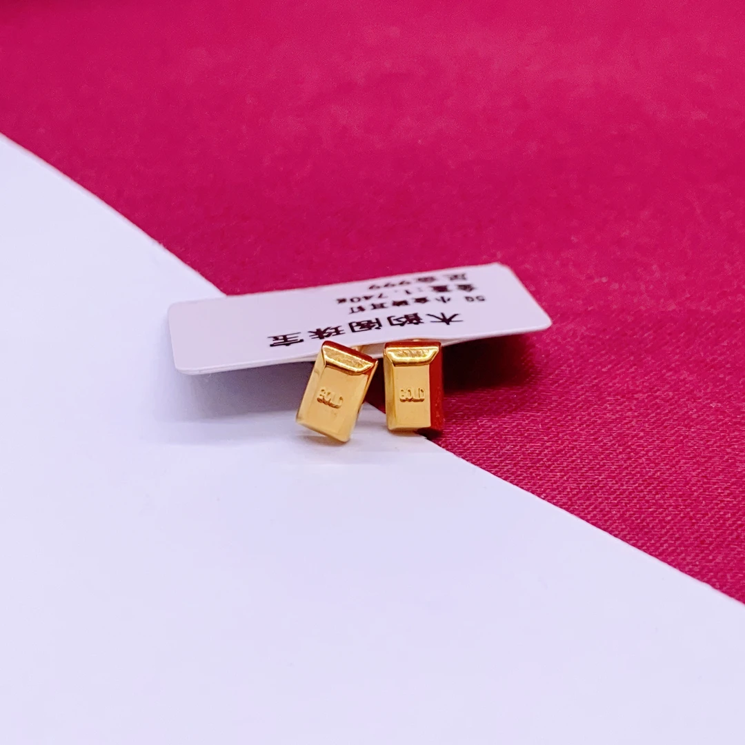 【木韵阁】新品足金999 黄金5G小金砖耳针时尚百搭黄金耳针 1.77