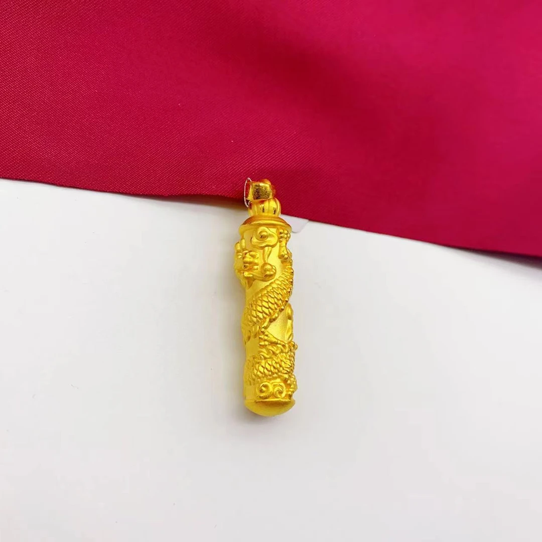 【木韵阁】足金999 黄金3D硬金龙柱大气时尚精品精致项坠3.95