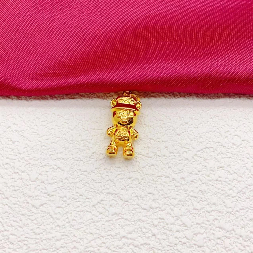 【木韵阁】足金999 黄金5D帽子小熊吊坠时尚小众百搭