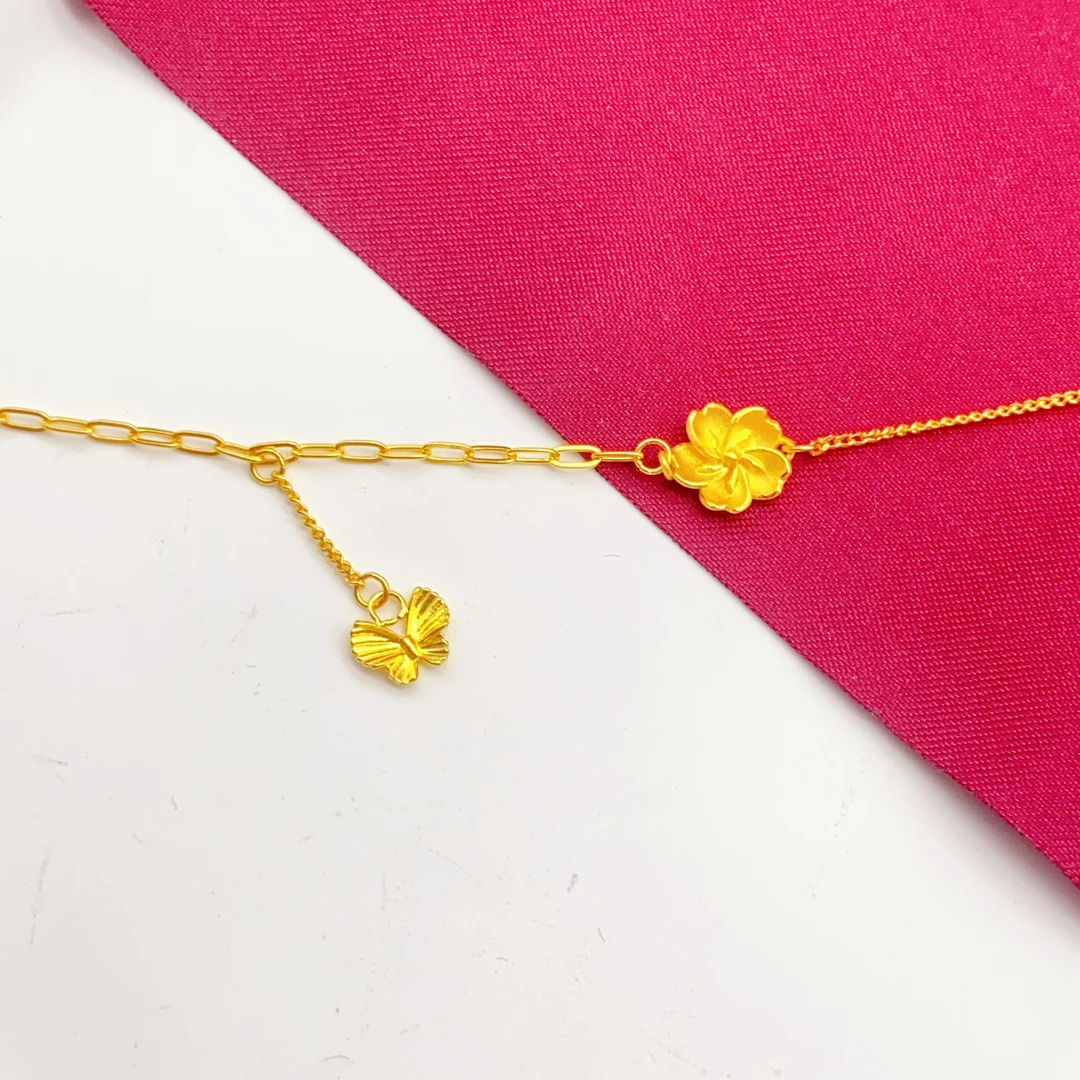 【木韵阁】足金999 5G黄金花朵提溜蝴蝶手链百搭时尚气质精美 2.59