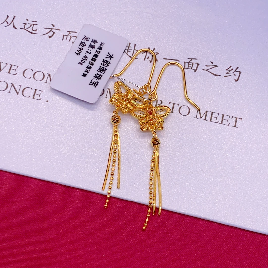 【木韵阁】足金999 黄金5G镂空蝴蝶提溜耳钩时尚百搭 3.45