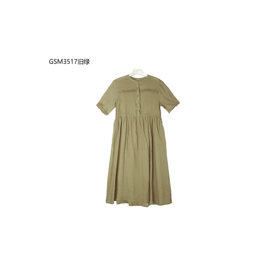 【麻訪家】GSM3517B旧绿复古文艺慵懒宽松显瘦连衣裙