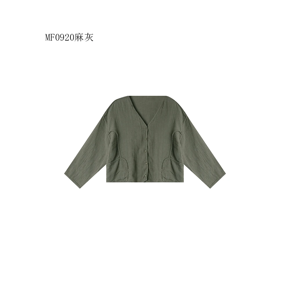 【麻訪家】MF0920麻灰文艺简约宽松休闲百搭长袖开衫上衣
