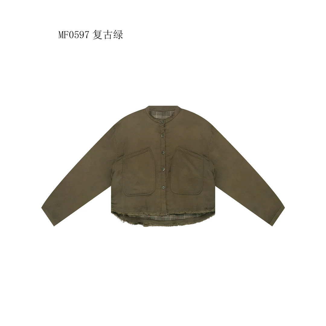 【麻訪家】MF0597复古绿文艺复古宽松显瘦百搭棉服外套
