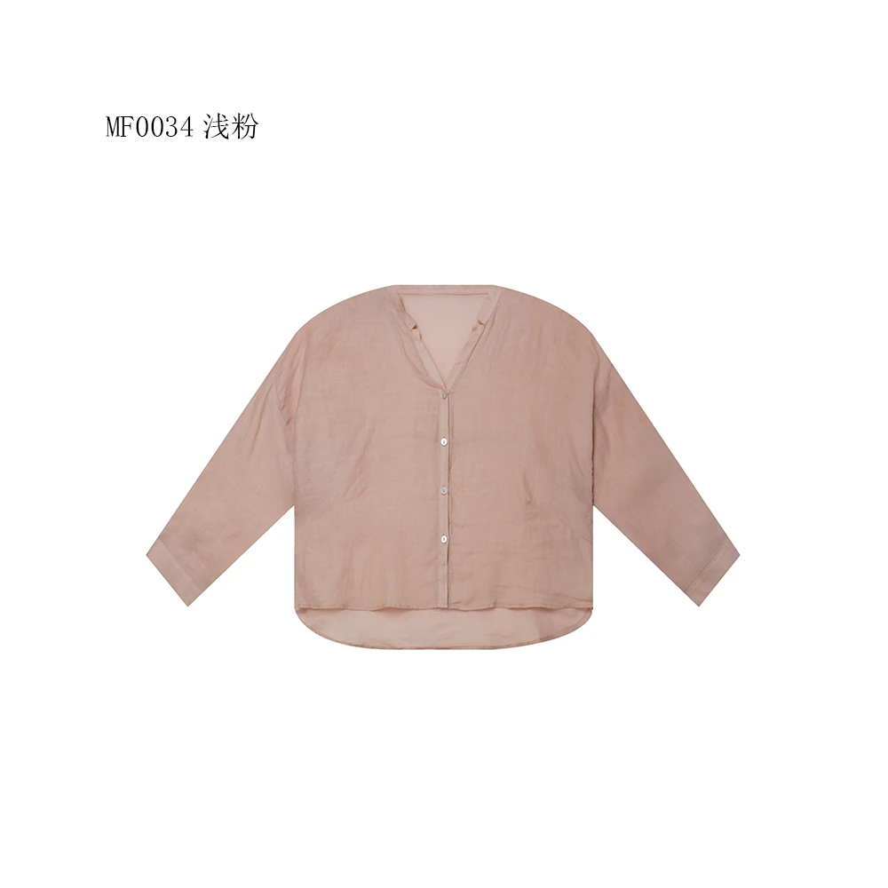 【麻訪家】MF0034浅粉文艺气质简约宽松百搭长袖上衣