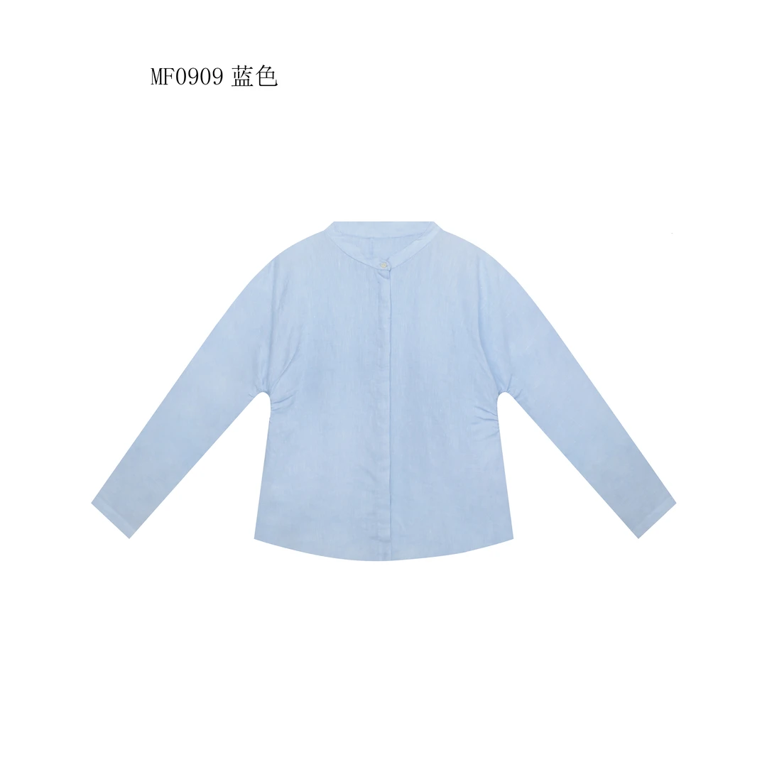 【麻訪家】MF0909蓝色文艺简约宽松休闲百搭长袖开衫上衣