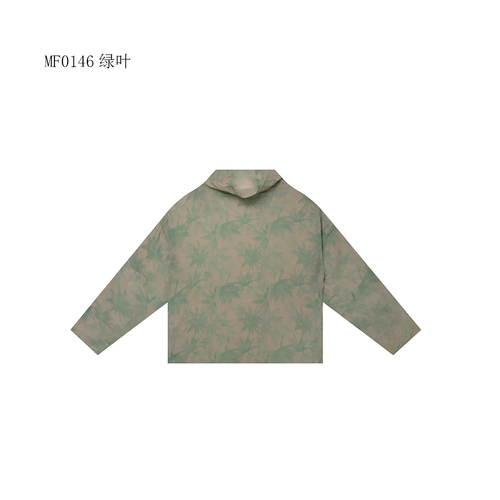 【麻訪家】MF0146绿叶文艺印花宽松百搭长袖堆堆领上衣
