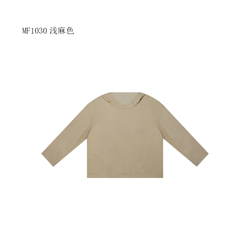 【麻訪家】MF1030浅麻色文艺简约休闲百搭连帽长袖上衣