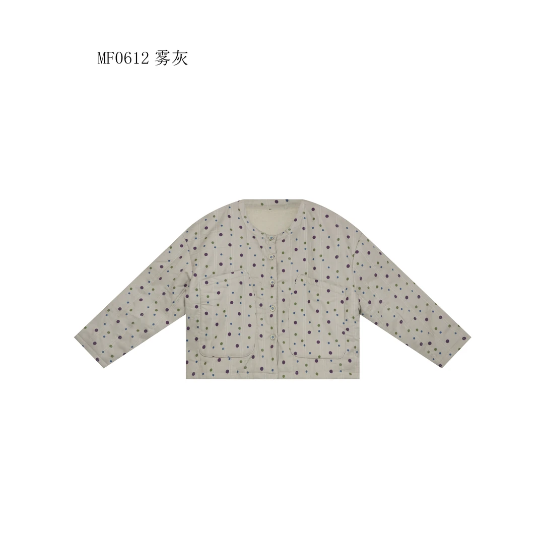 【麻訪家】MF0612雾灰文艺波点复古宽松百搭棉服外套