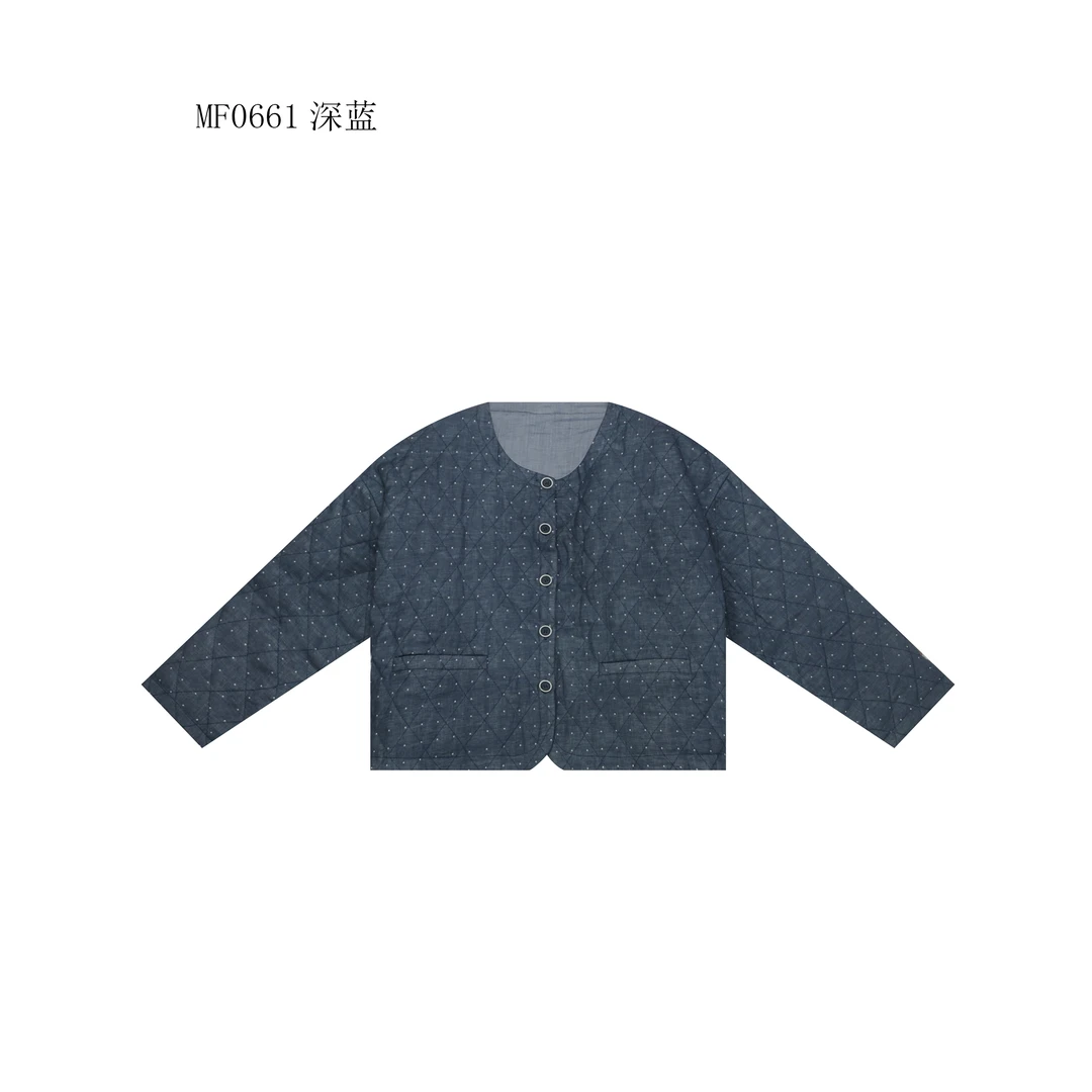 【麻訪家】MF0661深蓝文艺复古宽松百搭棉服外套