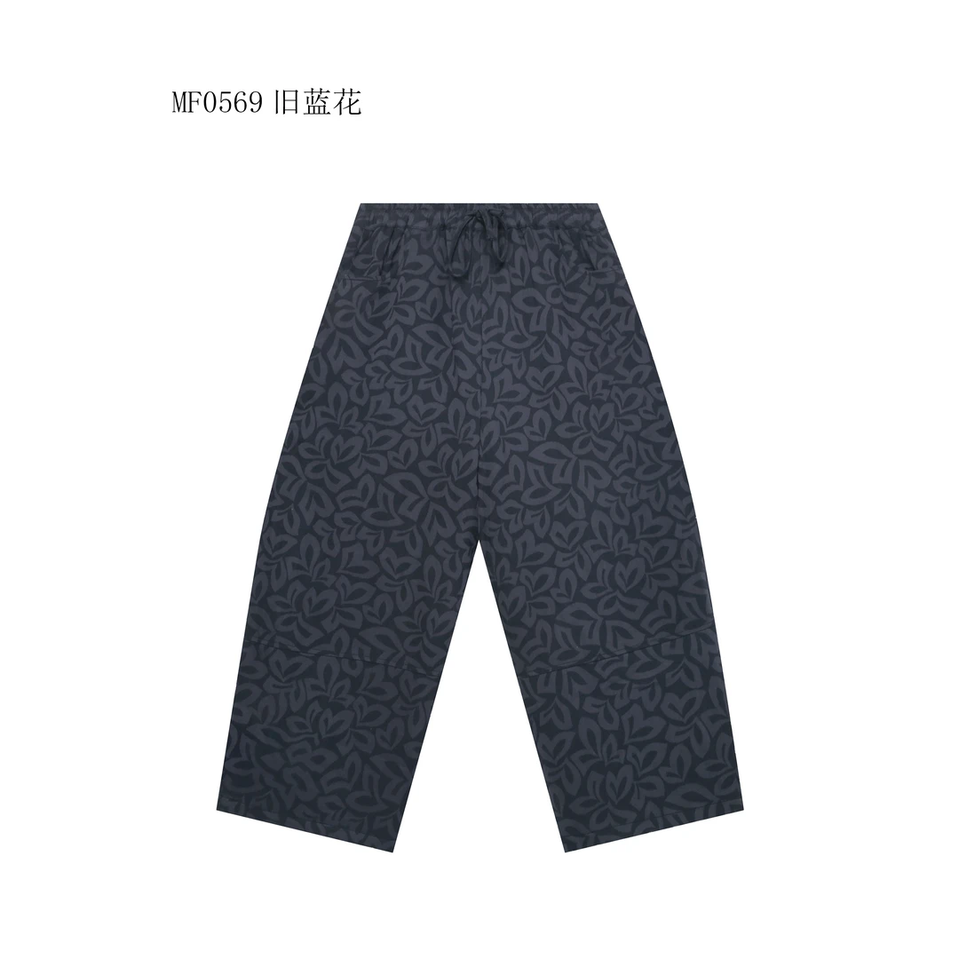 【麻訪家】MF0569旧蓝花复古文艺印花宽松百搭加厚麻棉裤