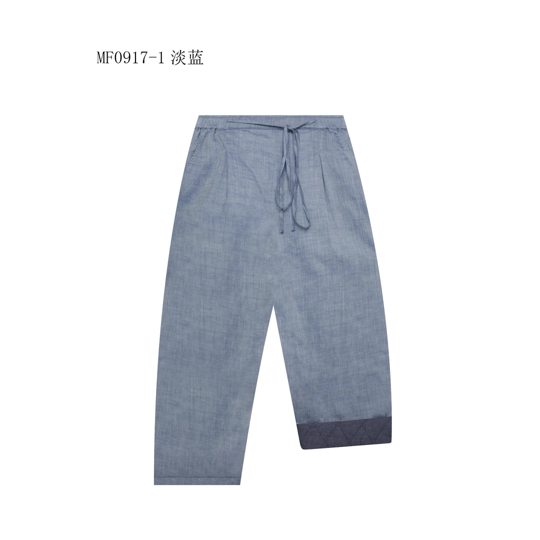 【麻訪家】MF0917-1淡蓝复古文艺加厚休闲百搭弯刀棉裤