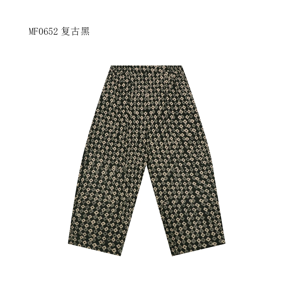 【麻訪家】MF0652复古黑复古印花休闲宽松显瘦百搭棉裤