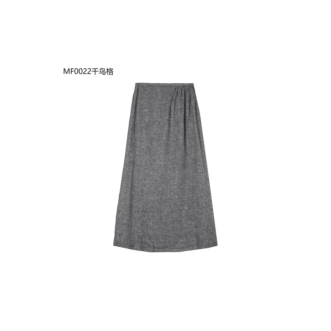 【麻訪家】MF0022千鸟格文艺格纹气质显瘦百搭一片式绑带裹裙