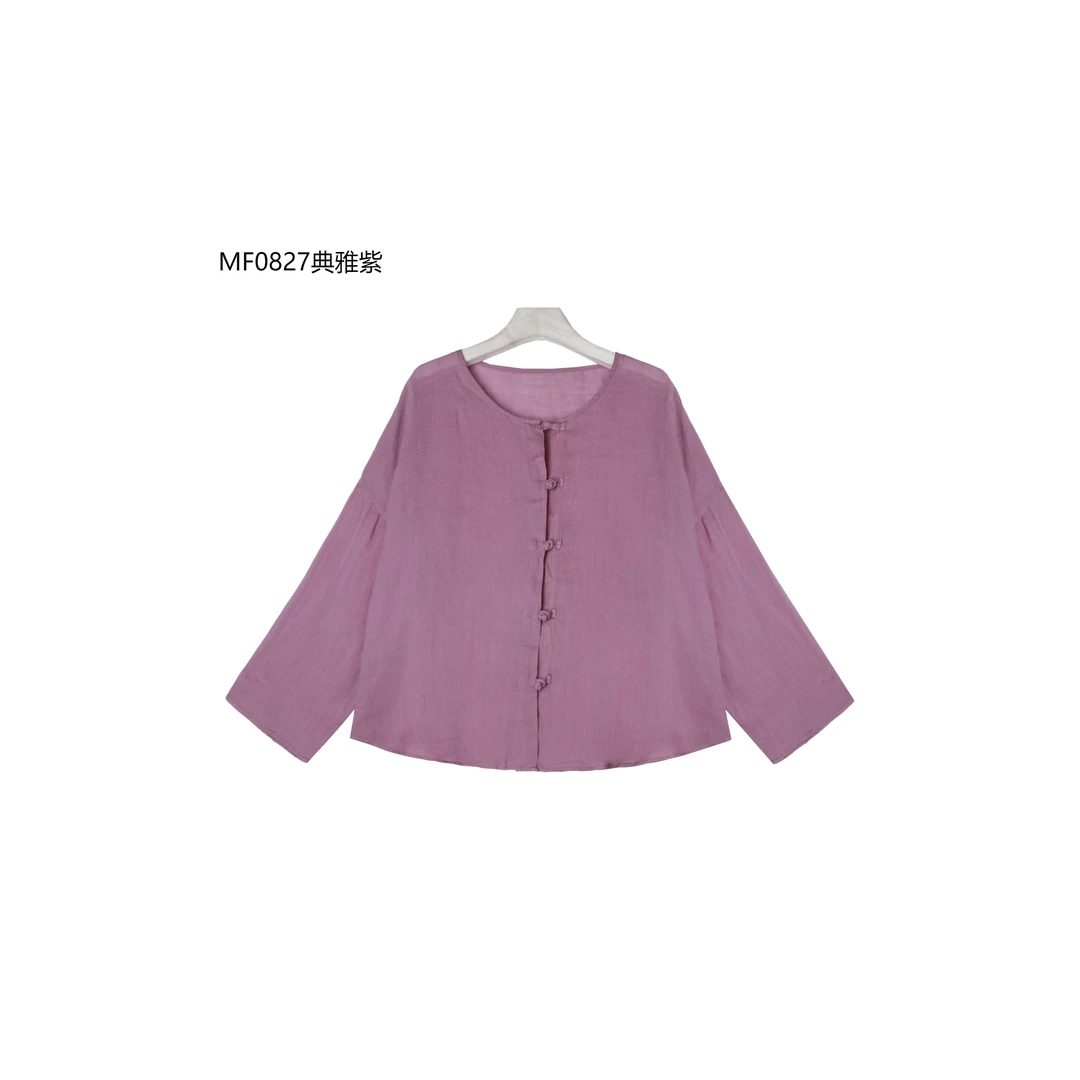 【麻訪家】MF0827典雅紫文艺盘扣简约休闲百搭开衫上衣