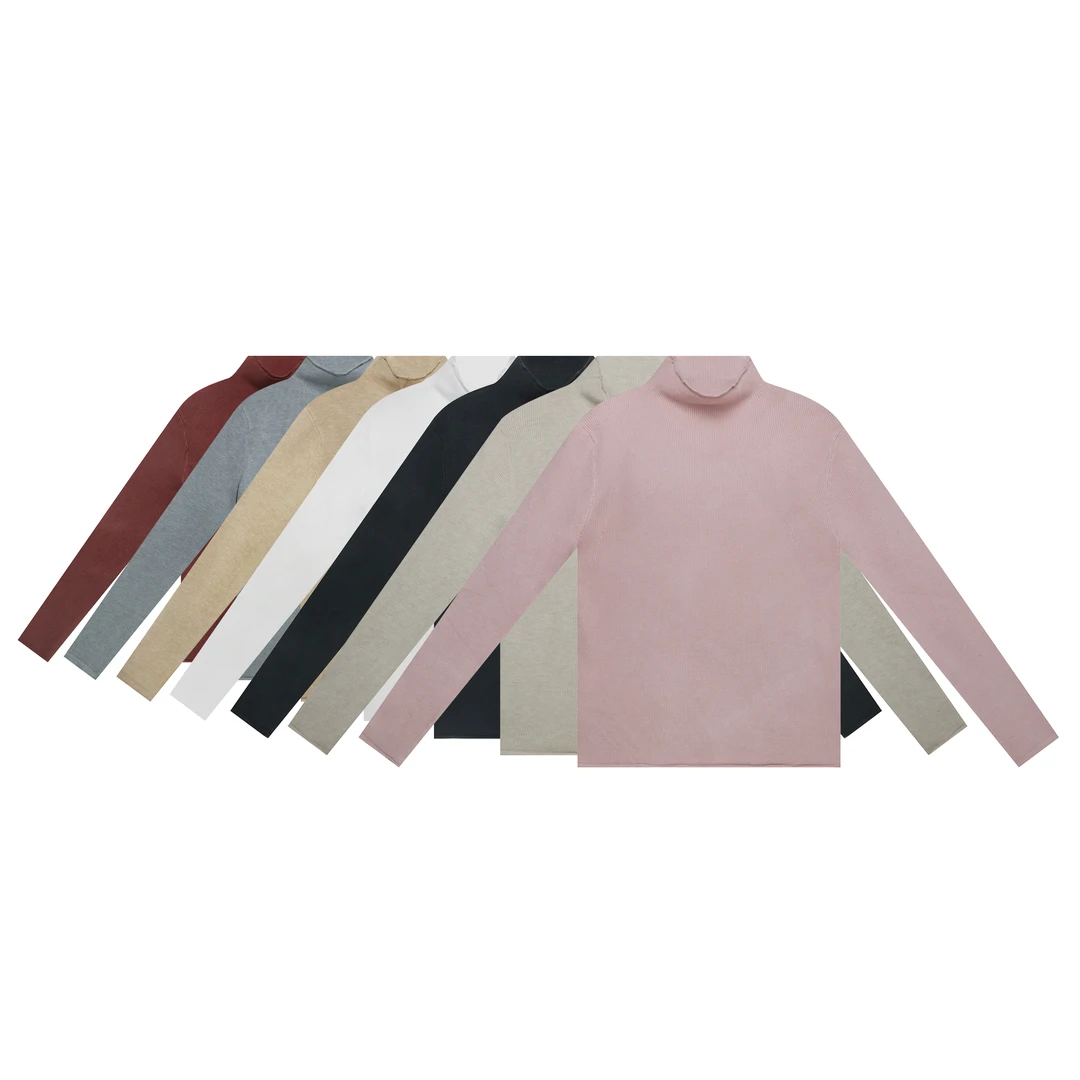 【麻訪家】MF1332多色文艺舒适卷边半高领显瘦百搭长袖针织打底衫