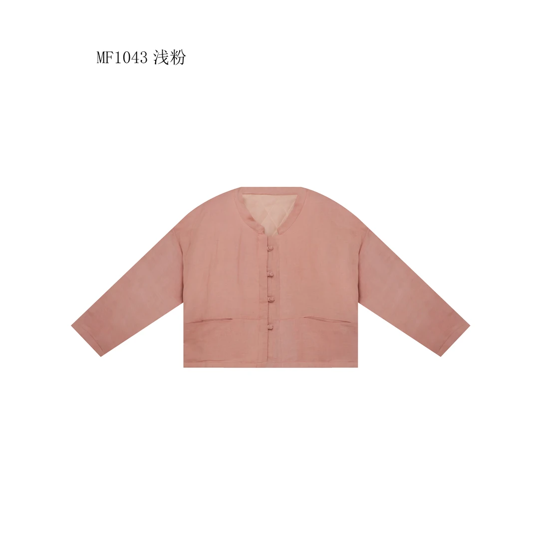 【麻訪家】MF1043浅粉文艺盘扣宽松显瘦百搭棉服外套