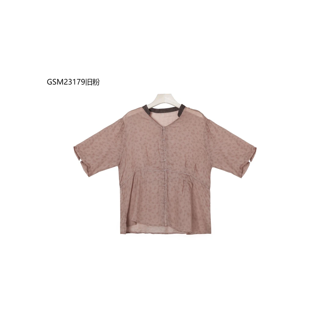 【麻訪家】GSM23179旧粉复古文艺碎花百搭开衫苎麻上衣