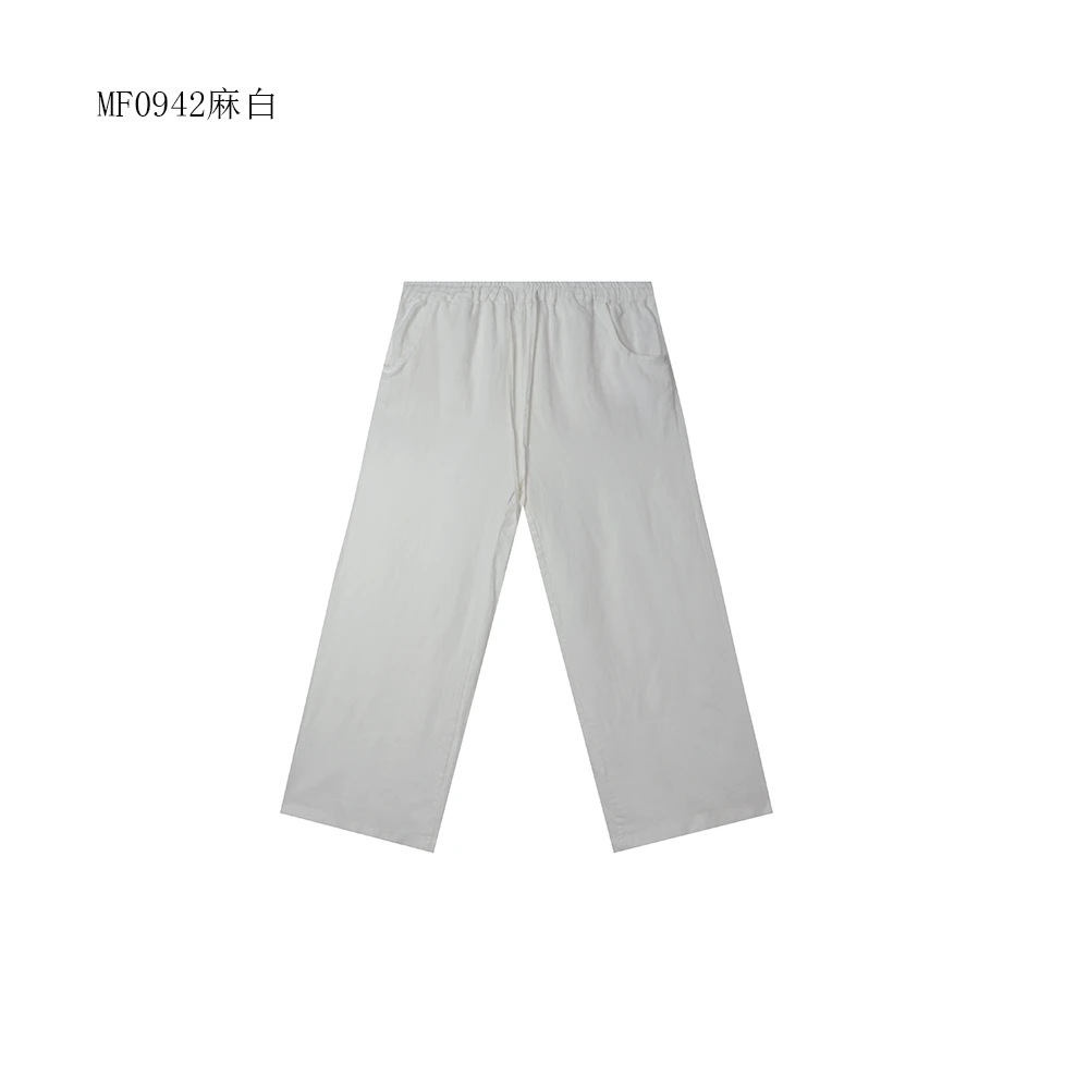 【麻訪家】MF0942麻白复古文艺宽松显瘦百搭休闲阔腿裤