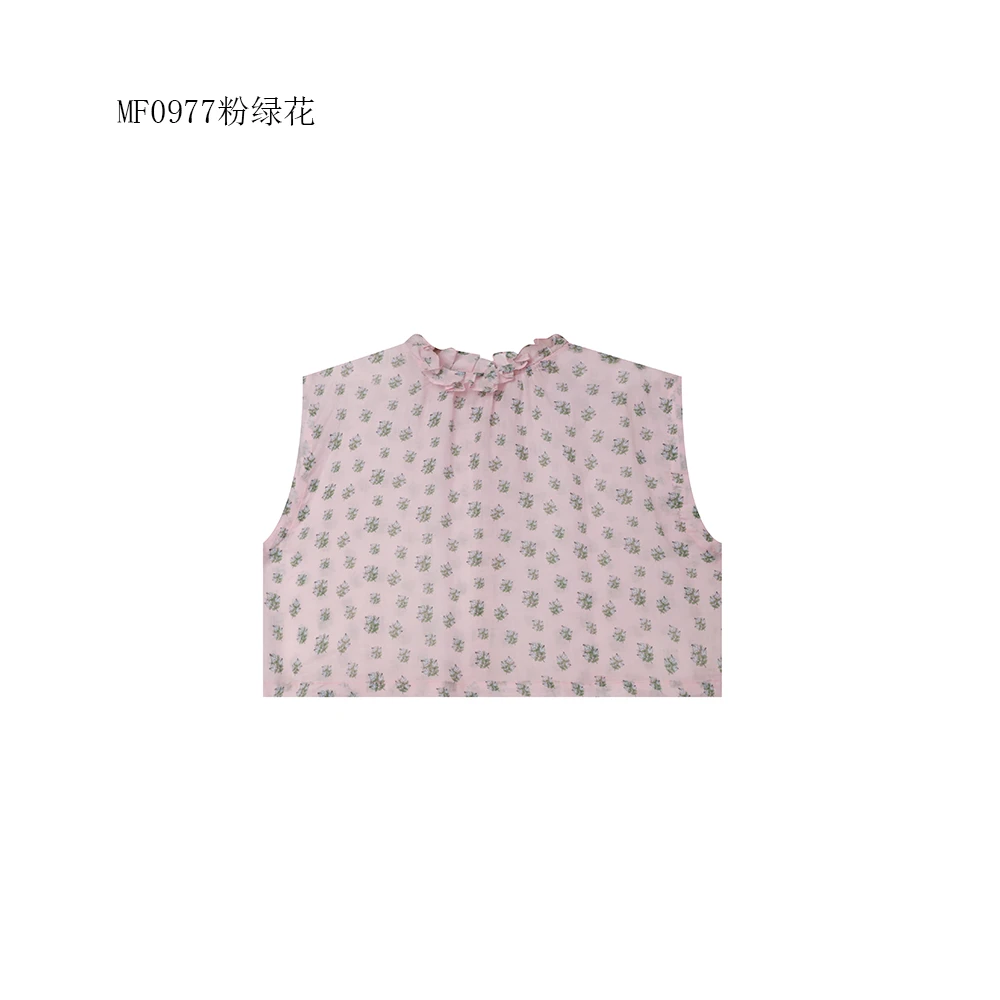 【麻訪家】MF0977粉绿花文艺印花休闲百搭开衫坎肩上衣