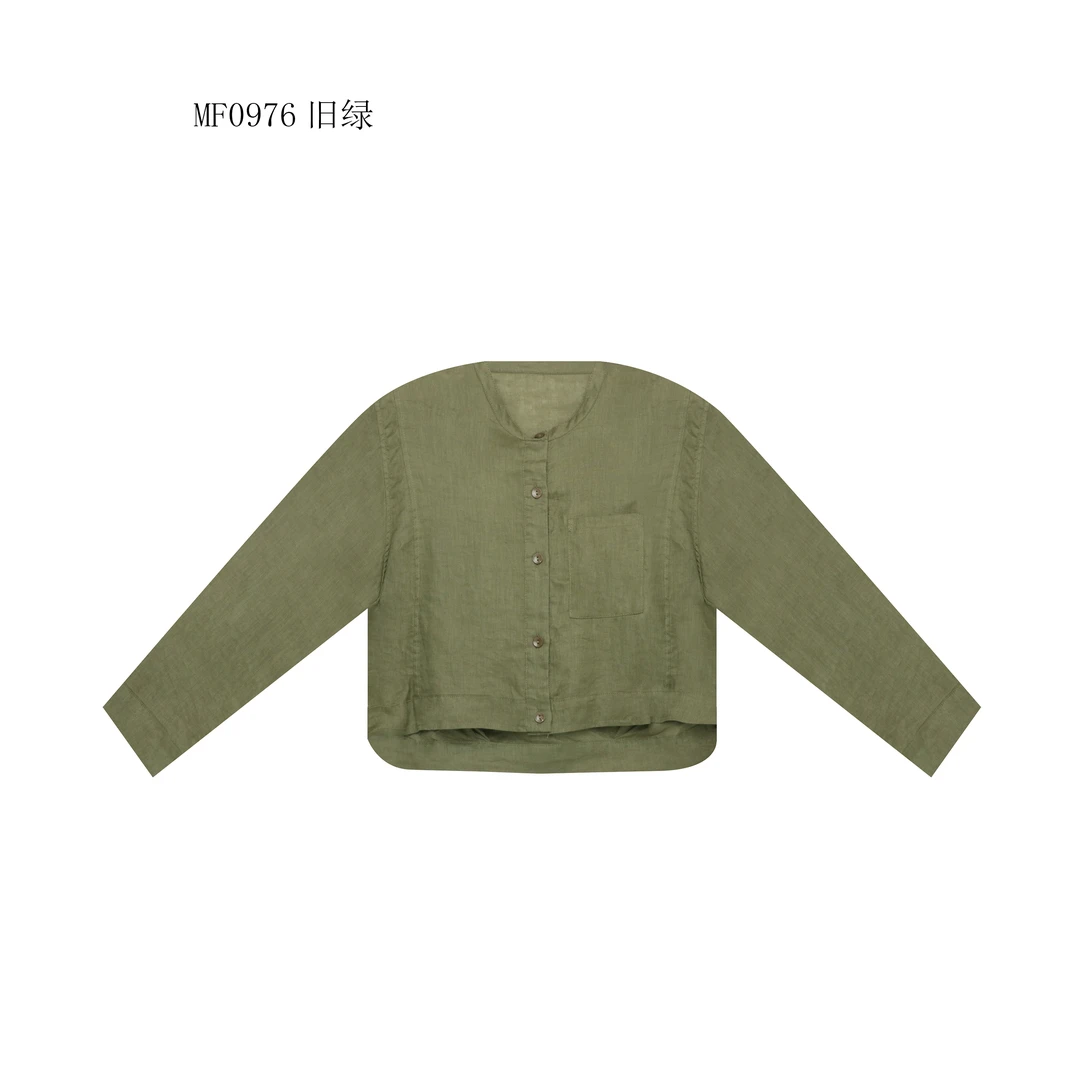 【麻訪家】MF0976旧绿文艺简约休闲百搭长袖开衫上衣