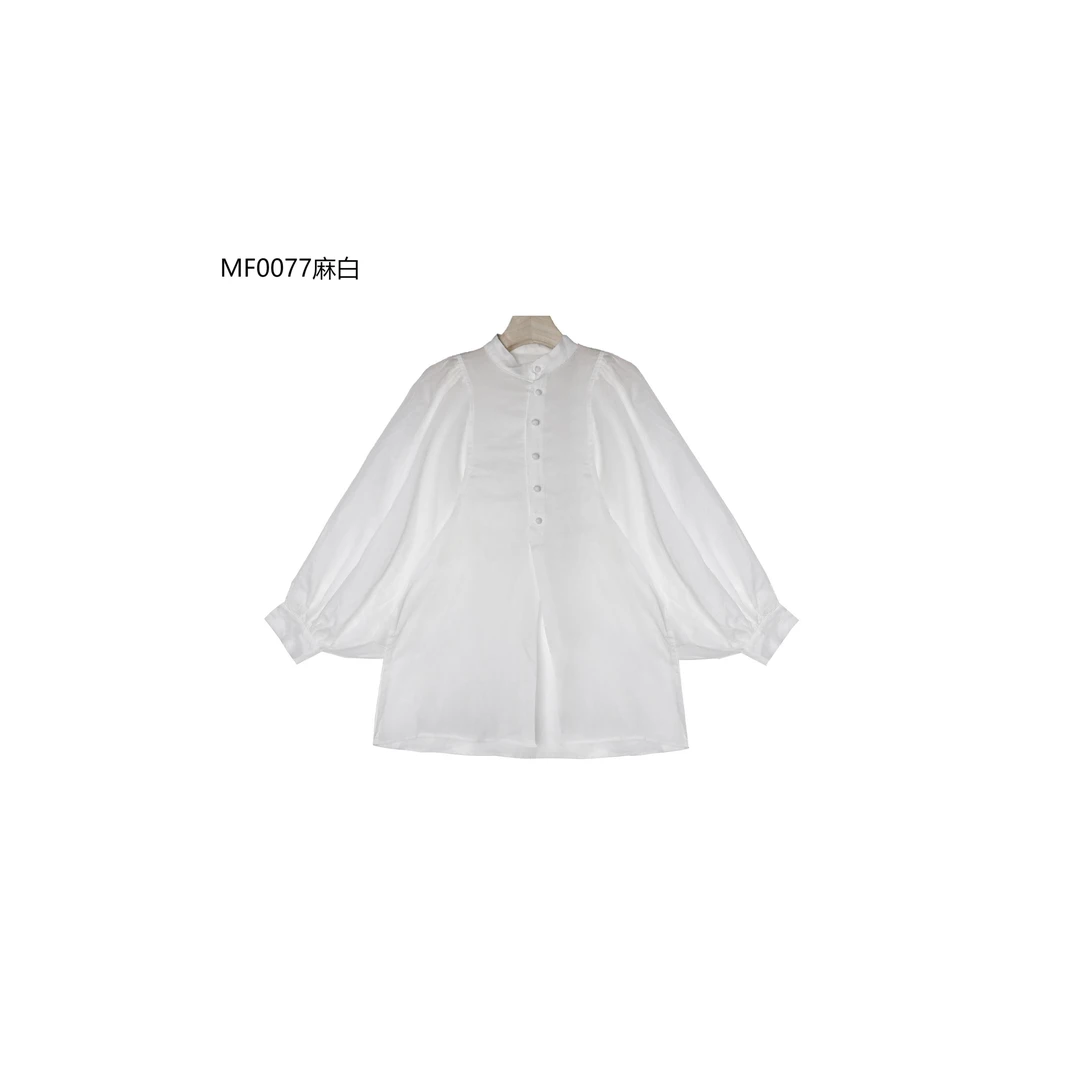 【麻訪家】MF0077麻白春秋文艺气质立领休闲灯笼袖百搭上衣