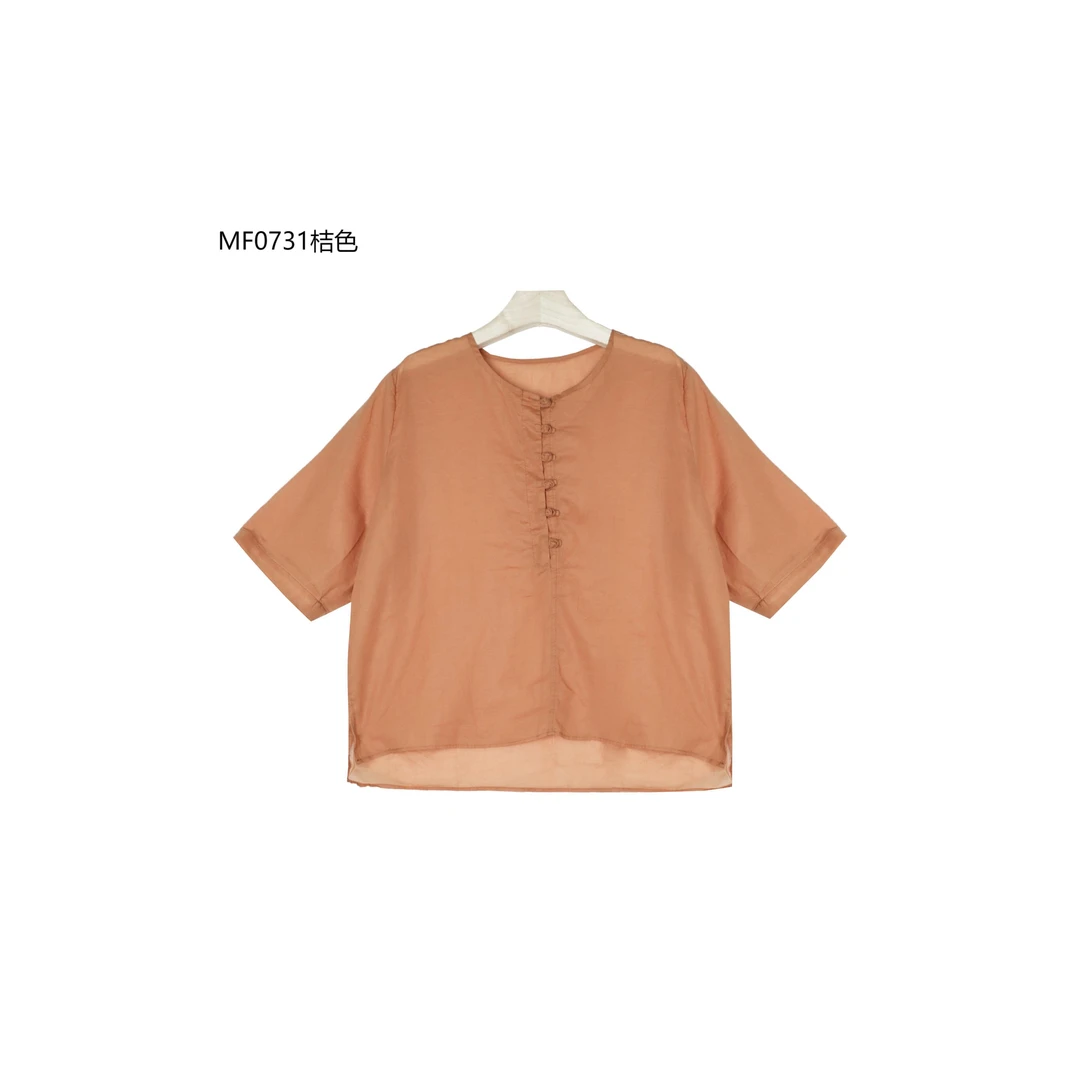 【麻訪家】MF0731桔色文艺简约宽松慵懒休闲百搭上衣
