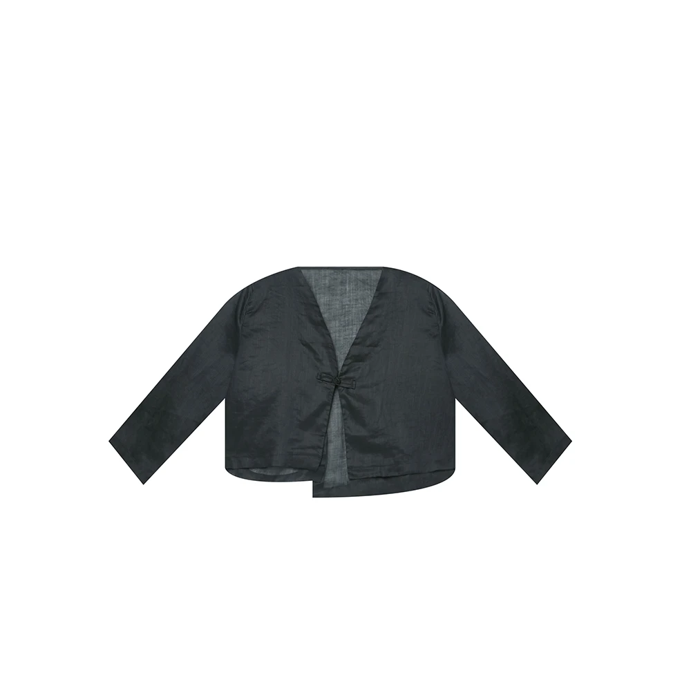 【麻訪家】MF0897麻黑文艺盘扣休闲百搭长袖开衫上衣