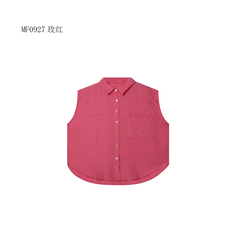 【麻訪家】MF0927玫红文艺复古休闲百搭开衫马夹上衣