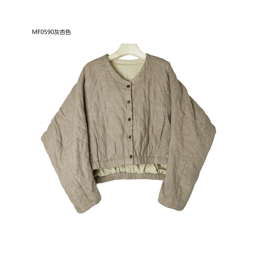 【麻訪家】MF0590灰杏色文艺复古设计感百搭短款时尚外套
