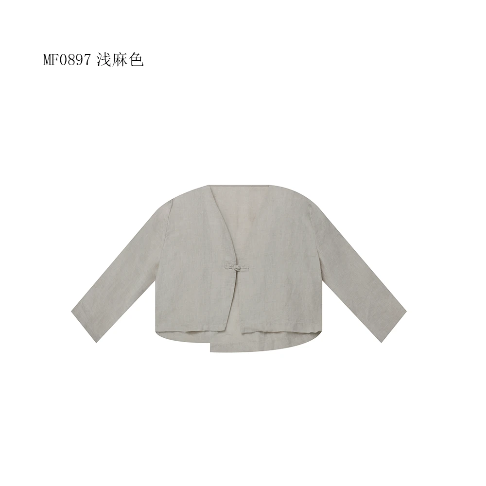【麻訪家】MF0897浅麻色文艺盘扣休闲百搭长袖开衫上衣