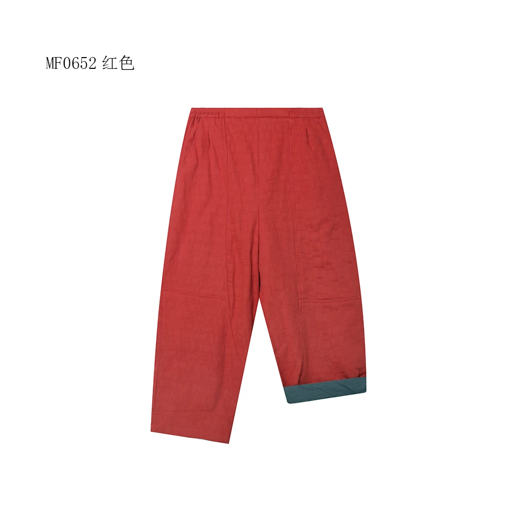 【麻訪家】MF0652红色复古文艺休闲宽松显瘦百搭哈伦裤
