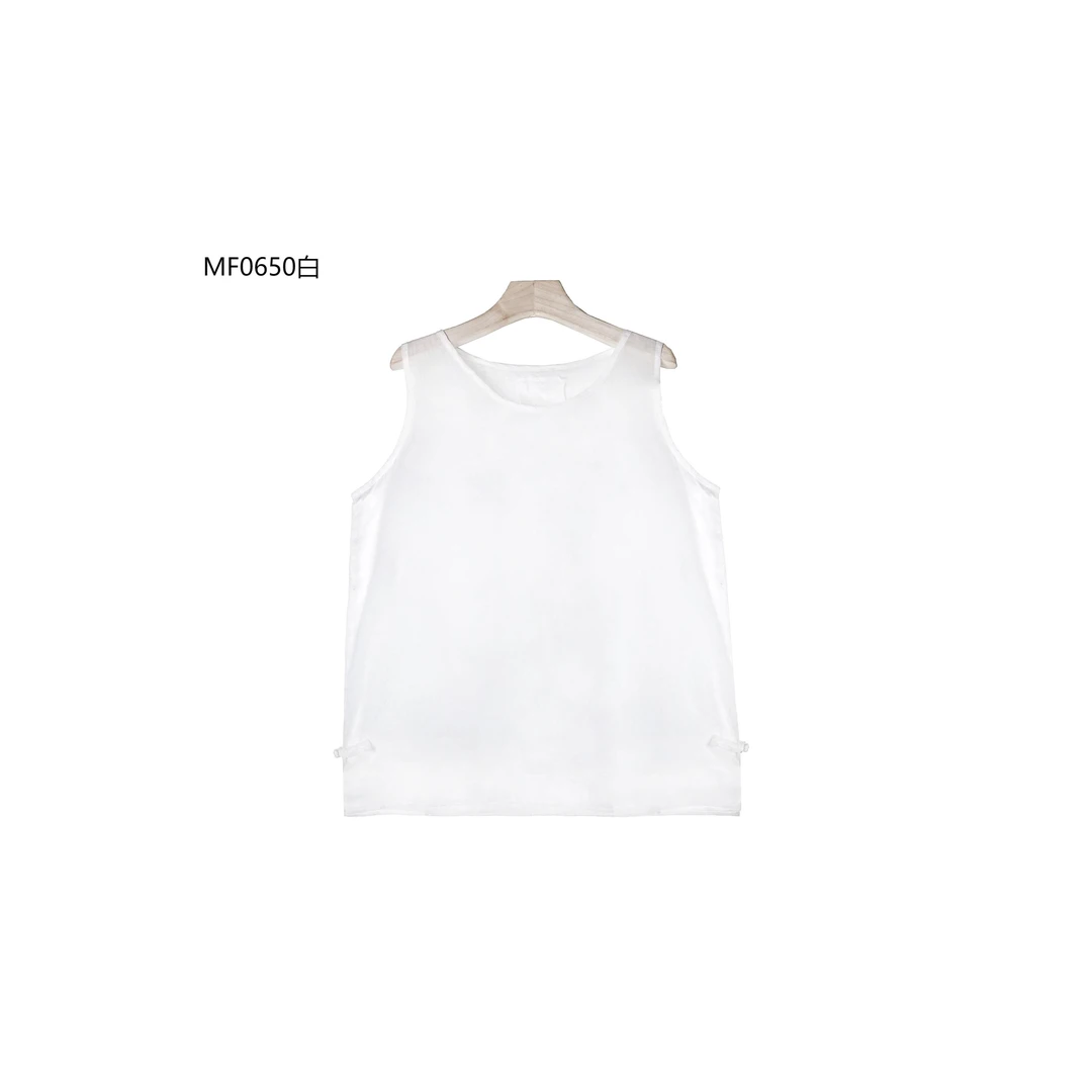 【麻訪家】MF0650白复古文艺简约宽松显瘦百搭上衣背心