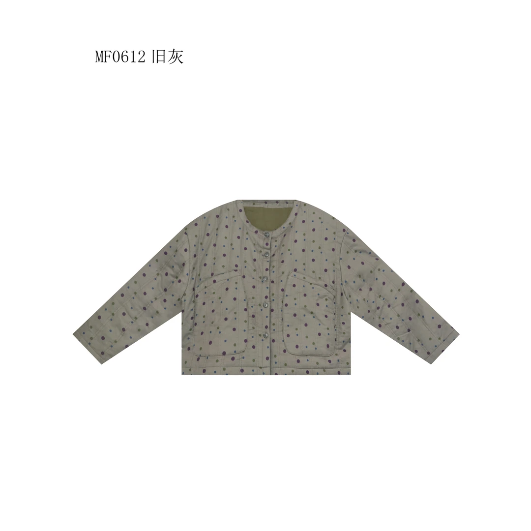 【麻訪家】MF0612旧灰文艺波点复古宽松百搭棉服外套