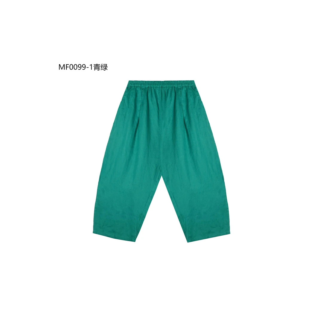 【麻訪家】MF0099-1青绿文艺复古松紧腰百搭显瘦休闲哈伦裤