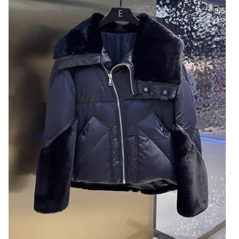 秋冬季加厚百搭鹅绒澳洲羊毛派克羽绒服882326