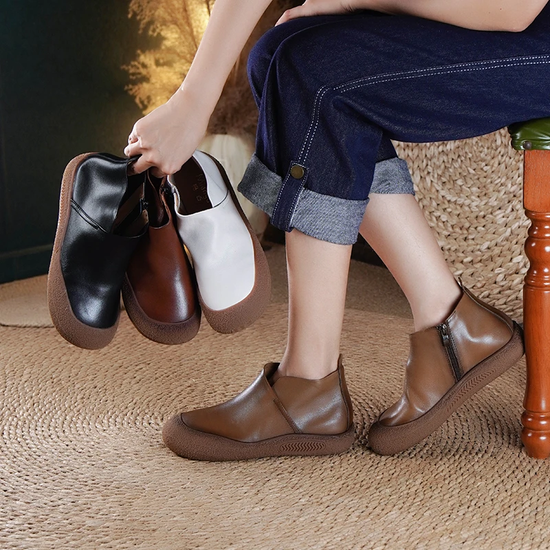 棉谷秋冬新款百搭短靴厚底瘦瘦英伦风牛筋底女鞋妈妈鞋软底7205