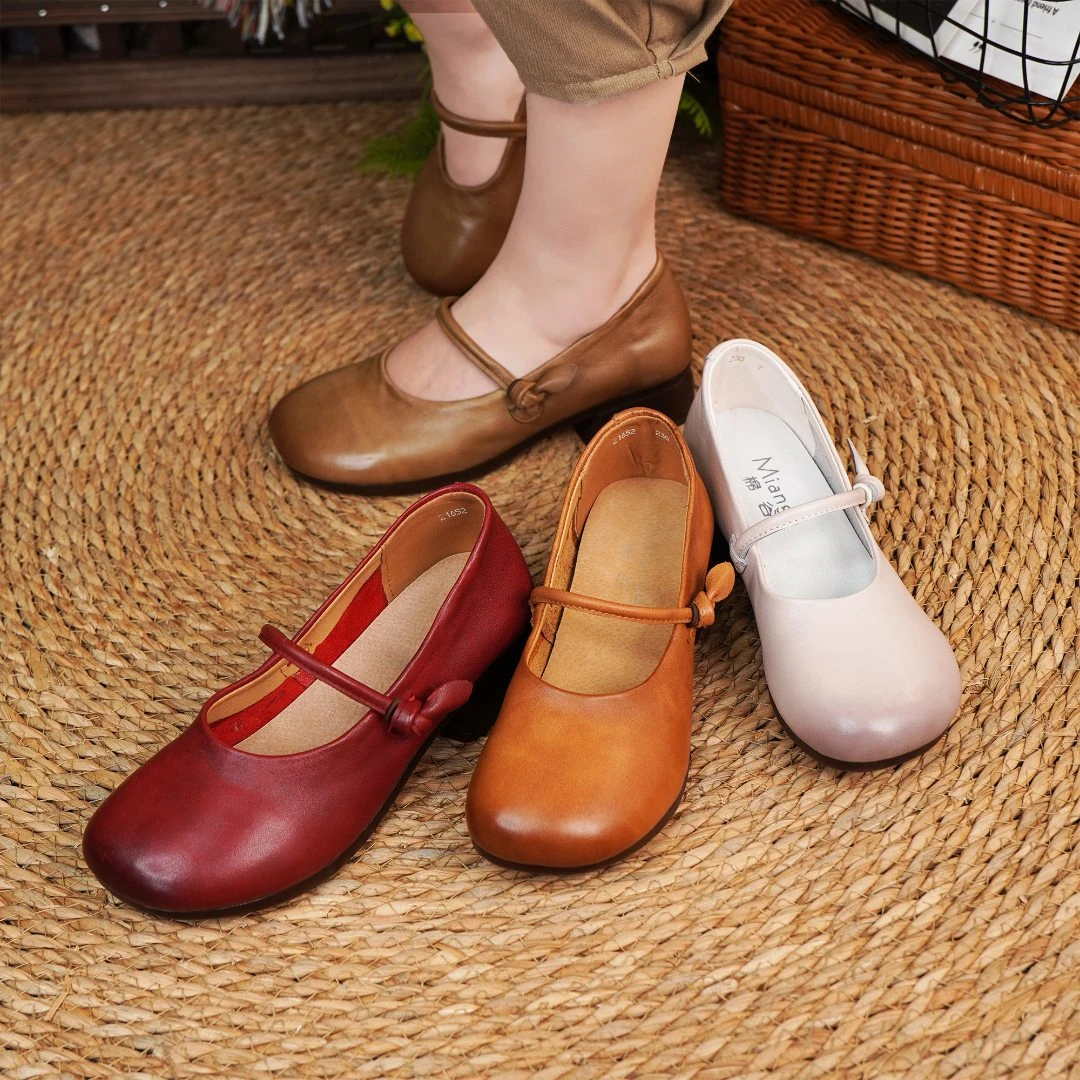棉谷春季新款复古民族风软底女鞋牛筋底单鞋百搭妈妈鞋圆头