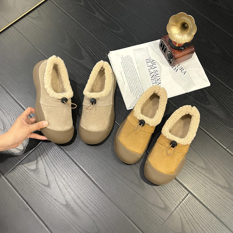 棉谷新品雪地靴女磨砂皮面包鞋厚底冬季保暖外穿毛毛鞋软底9588